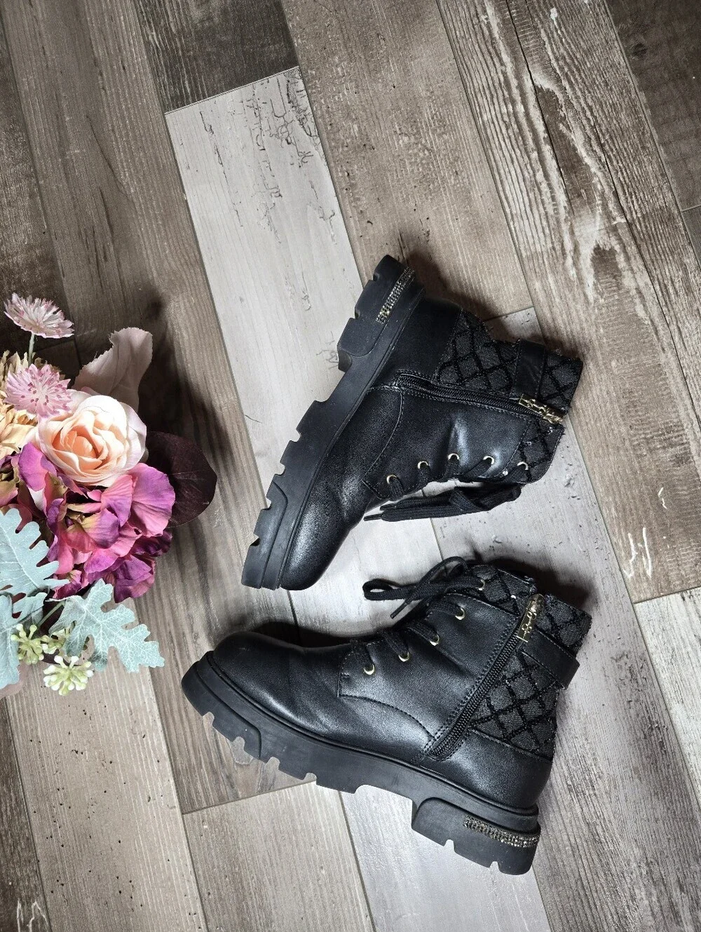 Jessica Simpson Big Girls Rosa Buckle Moto Boot Size 4 Black Quilted Sequins